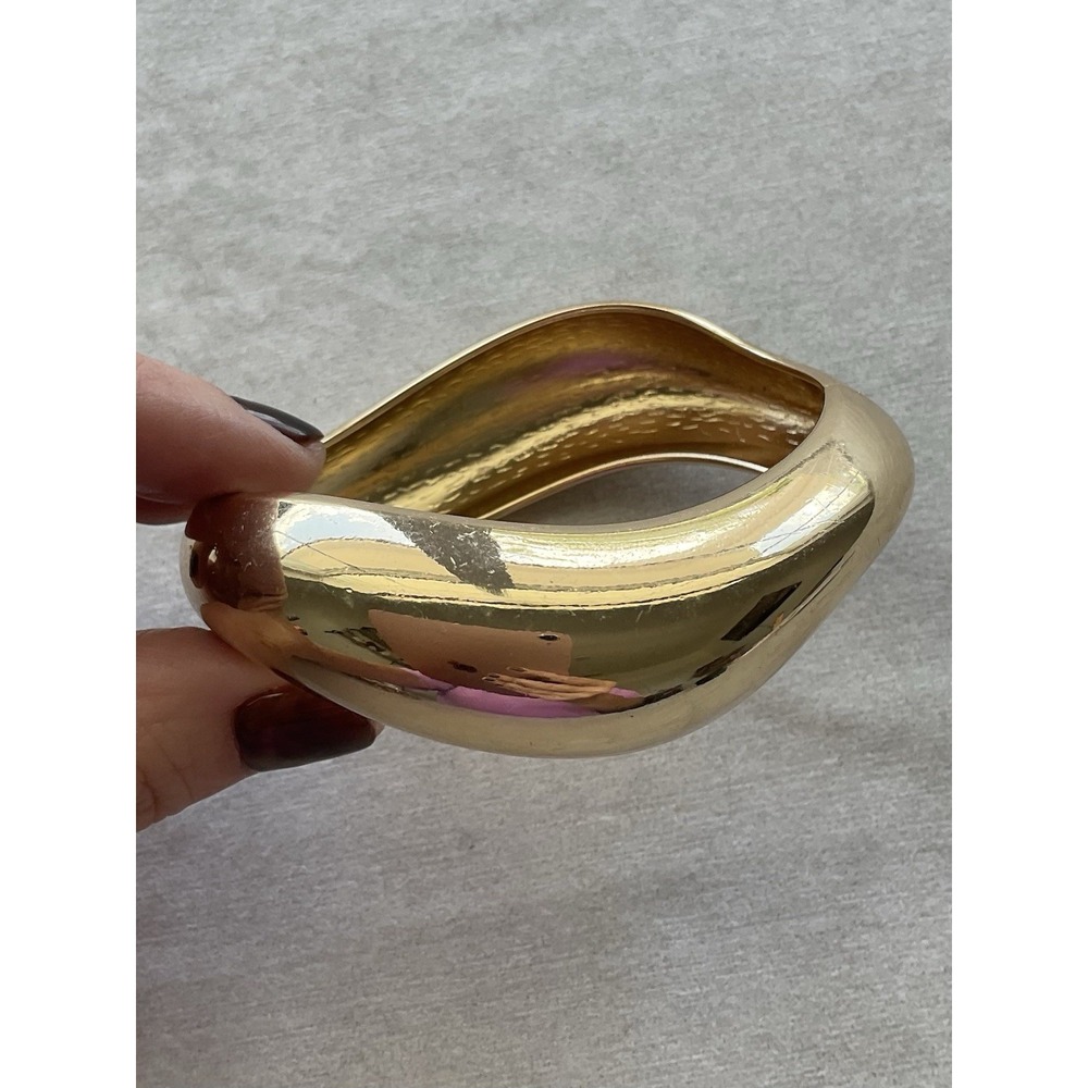 Chunky gold-toned wide cuff bangle asymmetrical curved wave design Estate